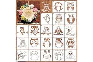HOSOMONO 20 Pieces Stencil for Painting, Reusable Owl Animal Stencils Template Forest Bird Wildlife Wood Burning Stencils for Painting on Wood Wall DIY Crafts Canvas Fabric Home Décor (20pcs Owl)