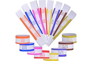 Queensell Pack of 800 Money Bands for Cash, Currency Straps, Money Straps for Bills, Cash Bands, Dollar Bill Wrappers to Organize Cash - Self-Adhesive Money Band, 8 Colors - 100 of Each Denomination