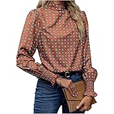 GORGLITTER Women's Dressy Business Casual Tops Allover Print Long Sleeve Shirts Office Work Blouses