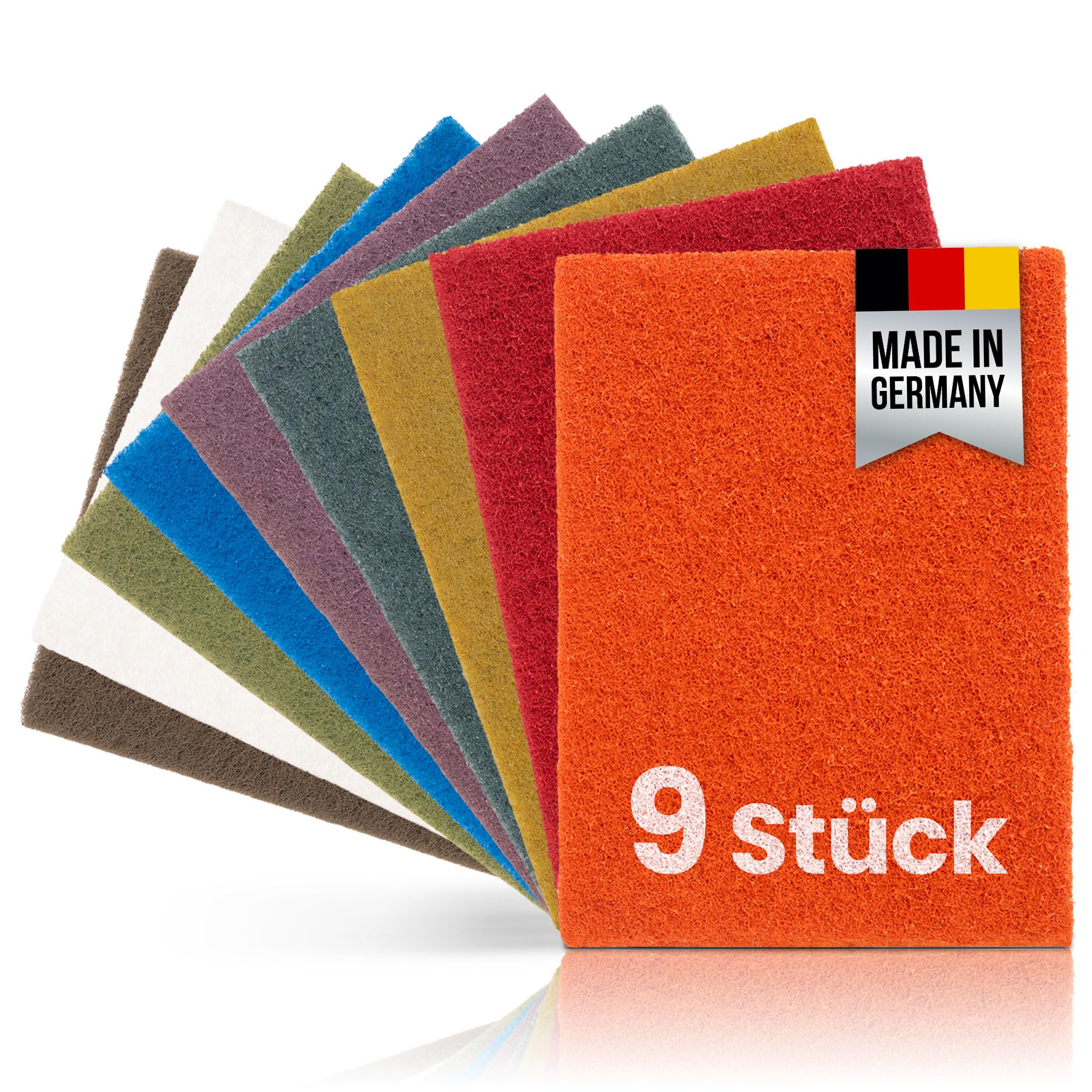 PICTORIS Sanding Fleece Full Equipment (Set of 9) - Made in Germany - From Extra Coarse to Ultra Fine - Extremely Durable Thanks to Unique Impregnation - Hand Pads 155 x 210 mm Grit 80-2000