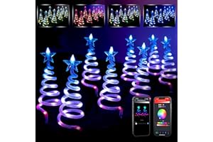 LPHIANX 8 Pack Christmas Pathway Lights Outdoor, Spiral Christmas Tree Path Lights, Christmas Yard Decorations Outdoor, Spiral Lighted Christmas Tree for Yard-APP Control Music Schedule Waterproof 1.5FT*8