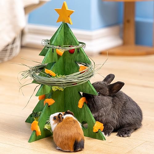 Guinea Pig Toys, Christmas Tree Foraging Puzzle Toy Treat Feeder