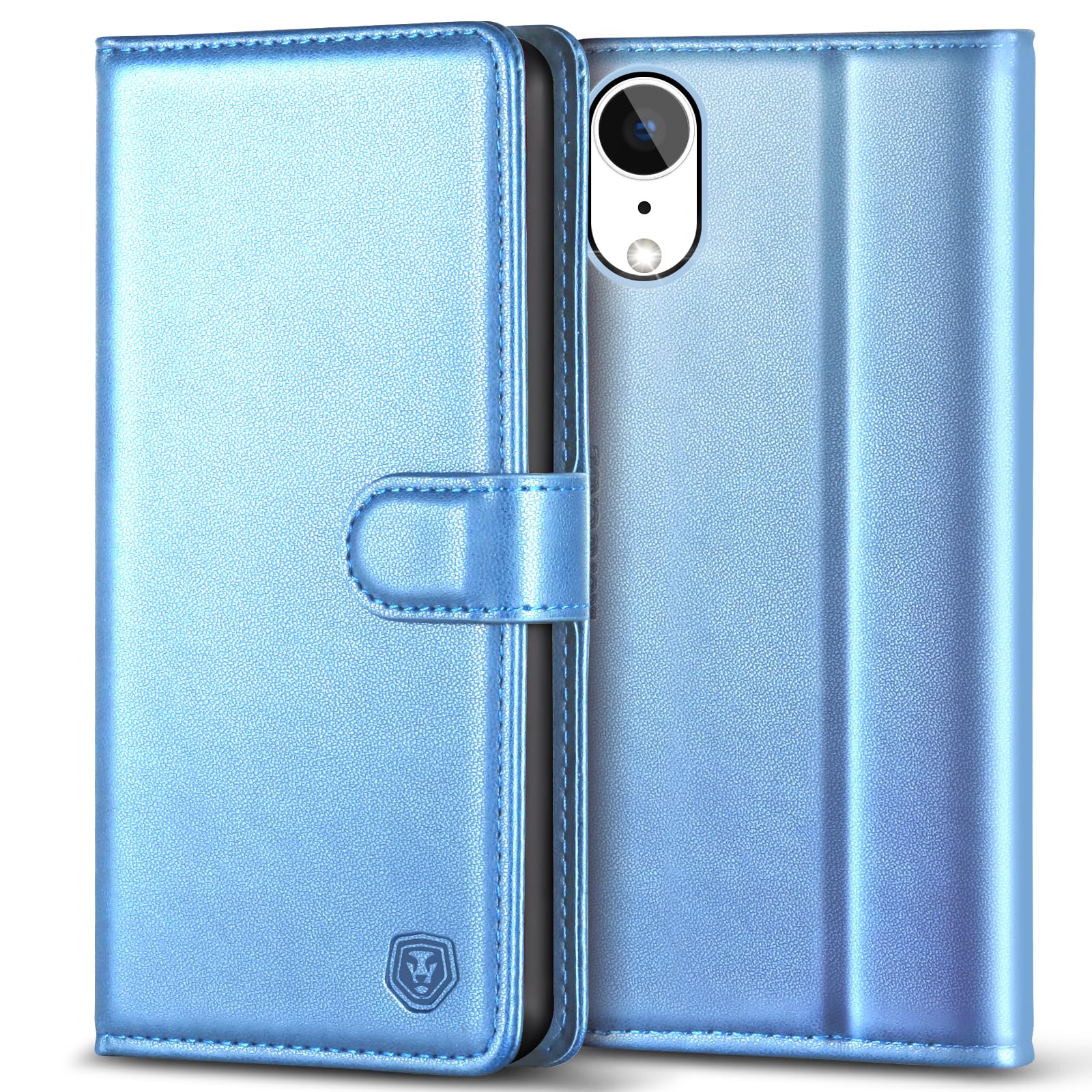 Kuafcase Compatible for iPhone XR Case with 4 Card Slots Magnetic Closure Kickstand Shockproof Protective Phone Case Compatible for iPhone XR - Sky Blue — image 1