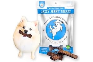 HAPPYTAILS Jazzy Jerky Treats for Dogs, Wag-A-Licious Beef with Prebiotics for Gut & Immune Health, Omega 3s & 6s for Skin & Coat Health, Made in USA, 5 oz