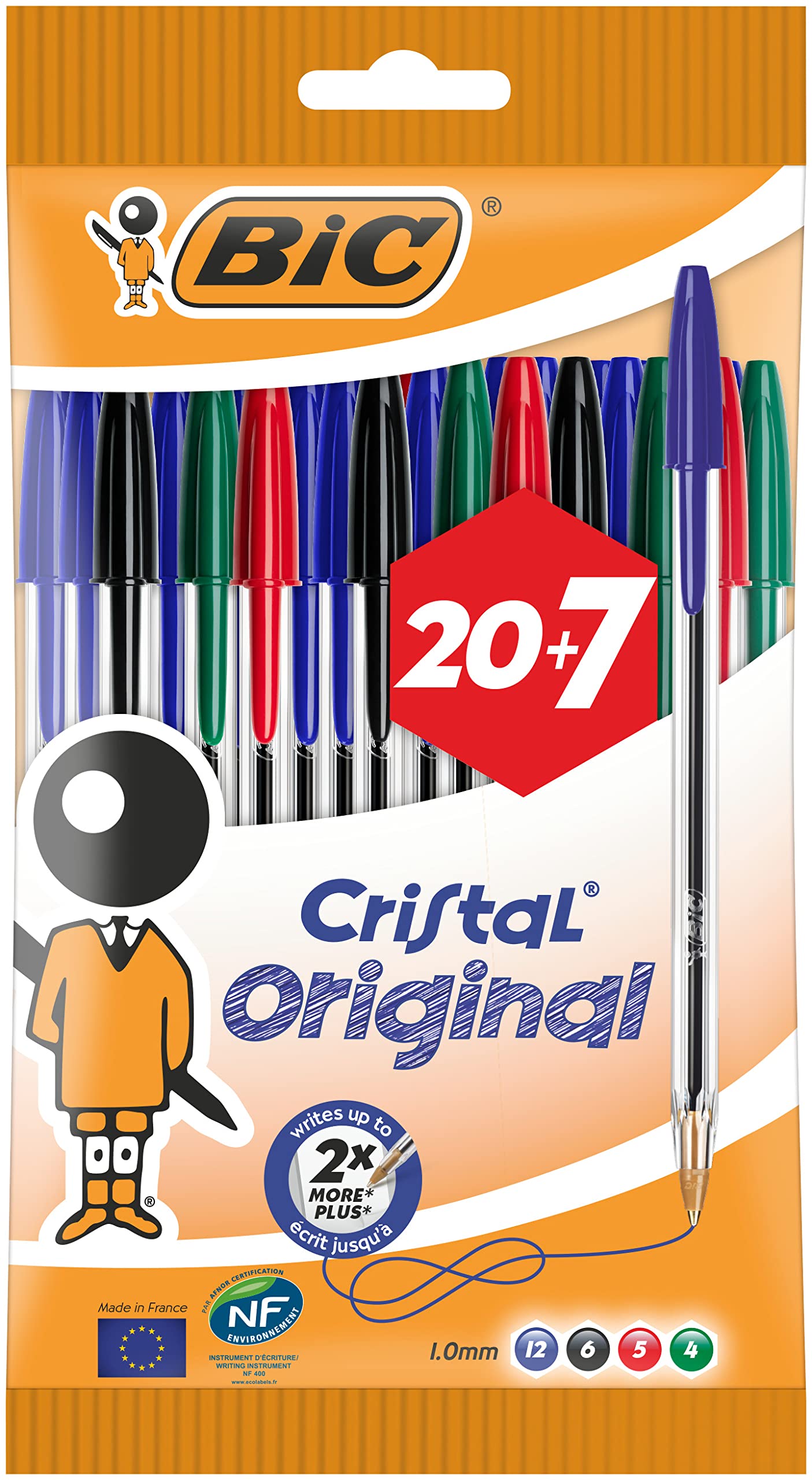 BIC Cristal Original Ballpoint Pens Medium Point (1.0 mm) â€“ Assorted Colours, Pouch of 20+7 — image 1