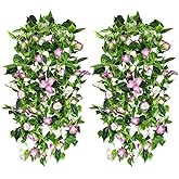 AirSun Artificial Morning Glory Flower Vines, 2pcs 15Feet Hanging Plants Silk Garland Fake Green Plant Home Garden Wall Fence Indoor Outdoor Wedding Birthday Decor