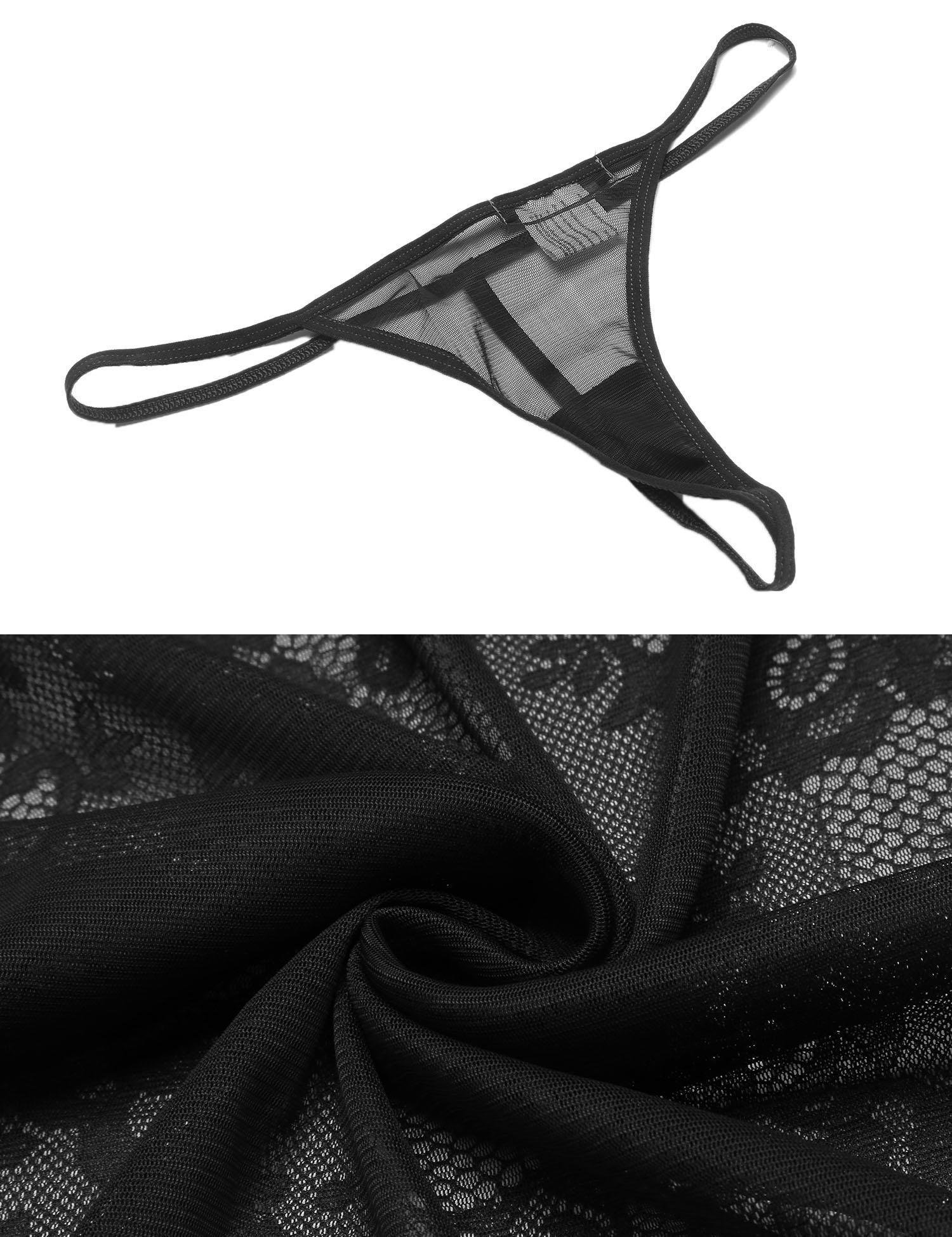 Pintmi Women V-Neck Lace Babydoll Mesh Chemise Sexy Lingerie Black L