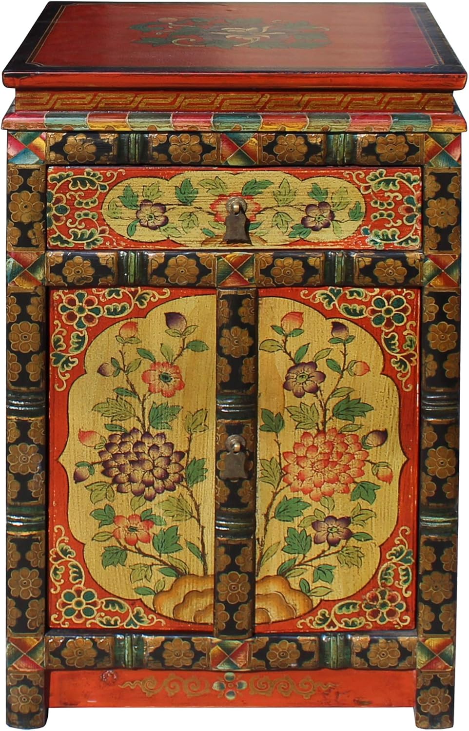 Amazon Com A Small Cabinet Tibetan Oriental Black Yellow Orange Floral End Table Nightstand Acs4625 Furniture Decor