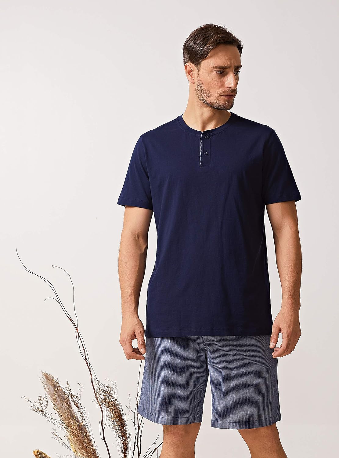 DAVID ARCHY Men's Cotton Short Henley Sleepwear Pajamas Soft Comfortable Classic Button-Down Woven Summer Set at  Men’s Clothing store