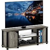 Furinno Brahms TV Stand Entertainment Center with Shelves and Storage for TV Size up to 45 Inch, French Oak/Black