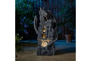Glitzhome 4-Tiered Cascading Outdoor Water Fountain for Garden Patio Yard Mystical Gothic Dragon Water Fountains Outdoor with LED Lights & Pump, Large Floor Stand Fountain Dragon Waterfalls 36.5" H