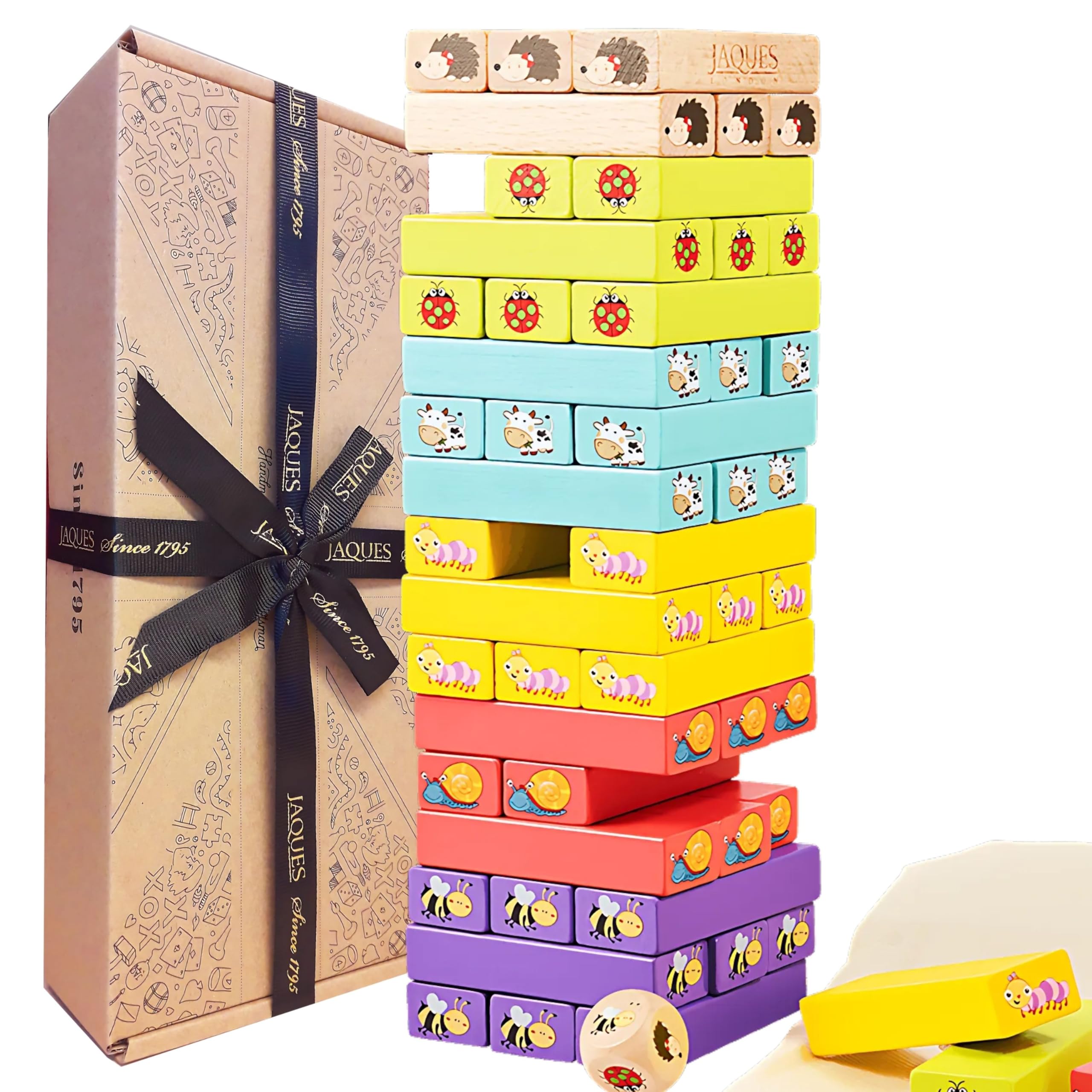 Jaques of London Educational Games for 3 Year Olds, Interactive Games for 4 Year Old Girls, Fun Tumbling Tower Wooden Toys for 3 Year Olds, Durable Wooden Toys for Learning and Play
