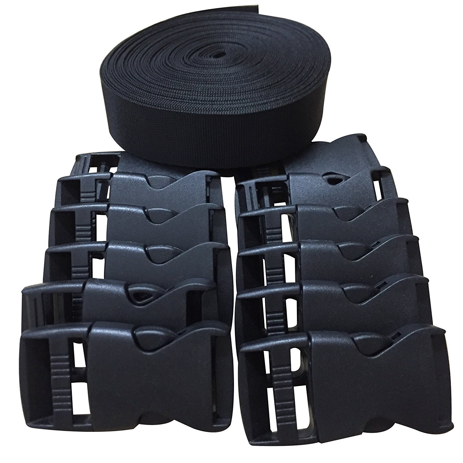 10 Yard 25mm Cotton Webbing Ribbon Woven Roll Buckles Strap Hooks Handbag Belt C