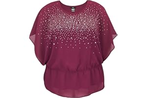 LEEBE Women and Plus Size Double-Layered Print Chiffon Poncho Blouse Top (Small-5X)
