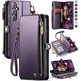 Defencase for Galaxy S25 Plus/S25+ Case Wallet with RFID Blocking Card Holder for Women Men, Elegant Leather Magnetic Snap Flip Strap Zipper Wallet Phone Cases for Samsung Galaxy S25 Plus 6.7", Purple