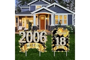 PUYRUIV 2Pcs Black Gold 18th Birthday Yard Sign Decoration with String Lights for Goy Girl, Happy 18th Birthday Made in 2006 Lawn Sign Party Supplies,Eighteen year Old Birthday Lights Yard Decor Stakes