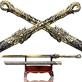 Chinese Sword Tang Dynasty Dao Carbon Steel Straight Blade Sharp Katana Dragon Pattern Sheath