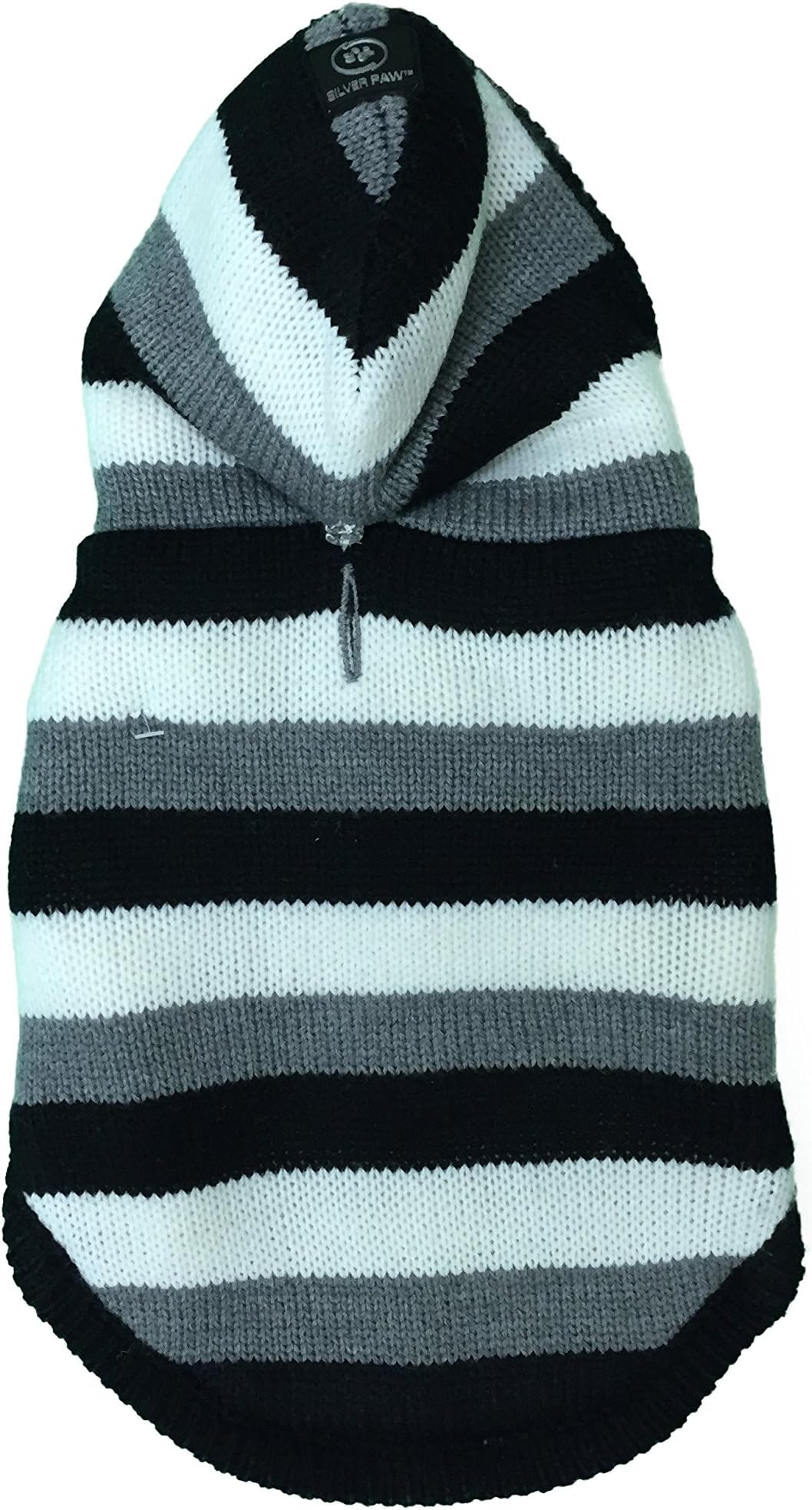Silver Paw Sherpa Lining Striped Sweater Hoodie, Medium, Off-White