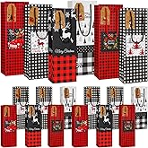 Zhengmy 36 Pcs Christmas Wine Gift Bags for Wine Bottles Wrap Bags with Handle Name Tags Bulk for Christmas Wrapping Wedding Holiday Birthday Party(Plaid Style)