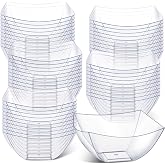 Tanlade 50 Pcs Square Plastic Serving Bowls Disposable, 8 oz, Clear | Snack Dishes, Small Party Candy Bar Containers, Buffet Chips Fruit, Birthday Weddings Party Family Gathering