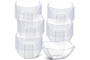Tanlade 50 Pcs Square Plastic Serving Bowls Disposable Snack Salad Bowl Small Party Candy Bar Containers Taco Bar Serving Dishes for Buffet Chips Fruit(Clear,8 oz)