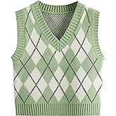 SweatyRocks Women's Plaid Geo Sleeveless V Neck Knit Crop Top Sweater Vest