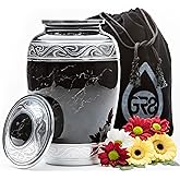 Large Black Marble Finish Cremation Urn for Ashes – Adult Urn for Human Ashes – Funeral Memorial Urn with Secure Lid