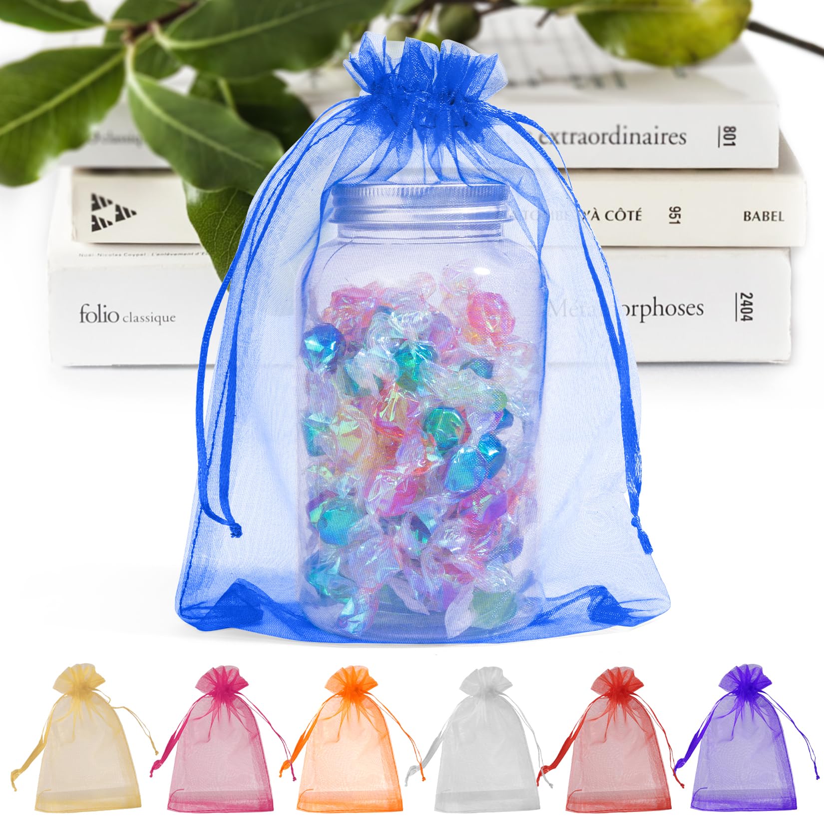 Photo 1 of ANZNKU 50 Pack Organza Bags 6x9 Inch, Mesh Bag Drawstring Jewelry Pouches, Large Organza Gift Bags for Baby Shower, Party Favors(Royal Blue)