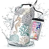 Waterproof Dry Bag,Roll Top Sea Turtle Starfish Coral Waterproof Backpack 5L/10L/20L Floating and Lightweight Bags for Kayaking, Boating, Fishing, Swimming and Camping with Waterproof Phone Case