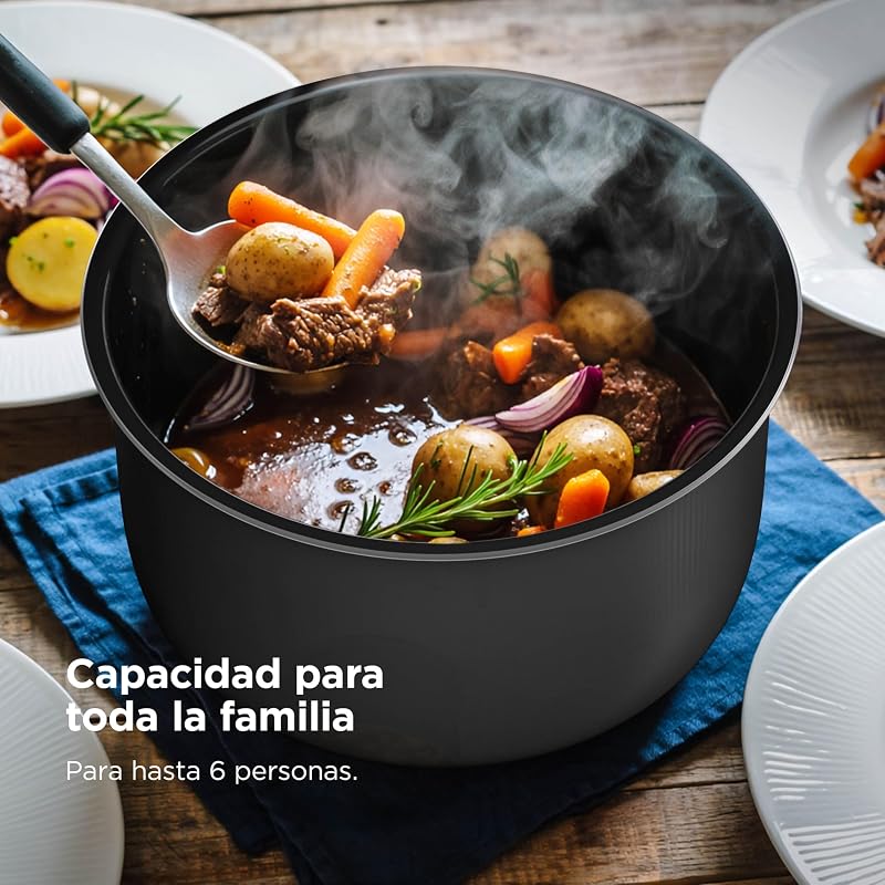 HyperHeat, Olla a Presión 9 en 1, 6L, Cocción Lenta, Arrocera, Negro