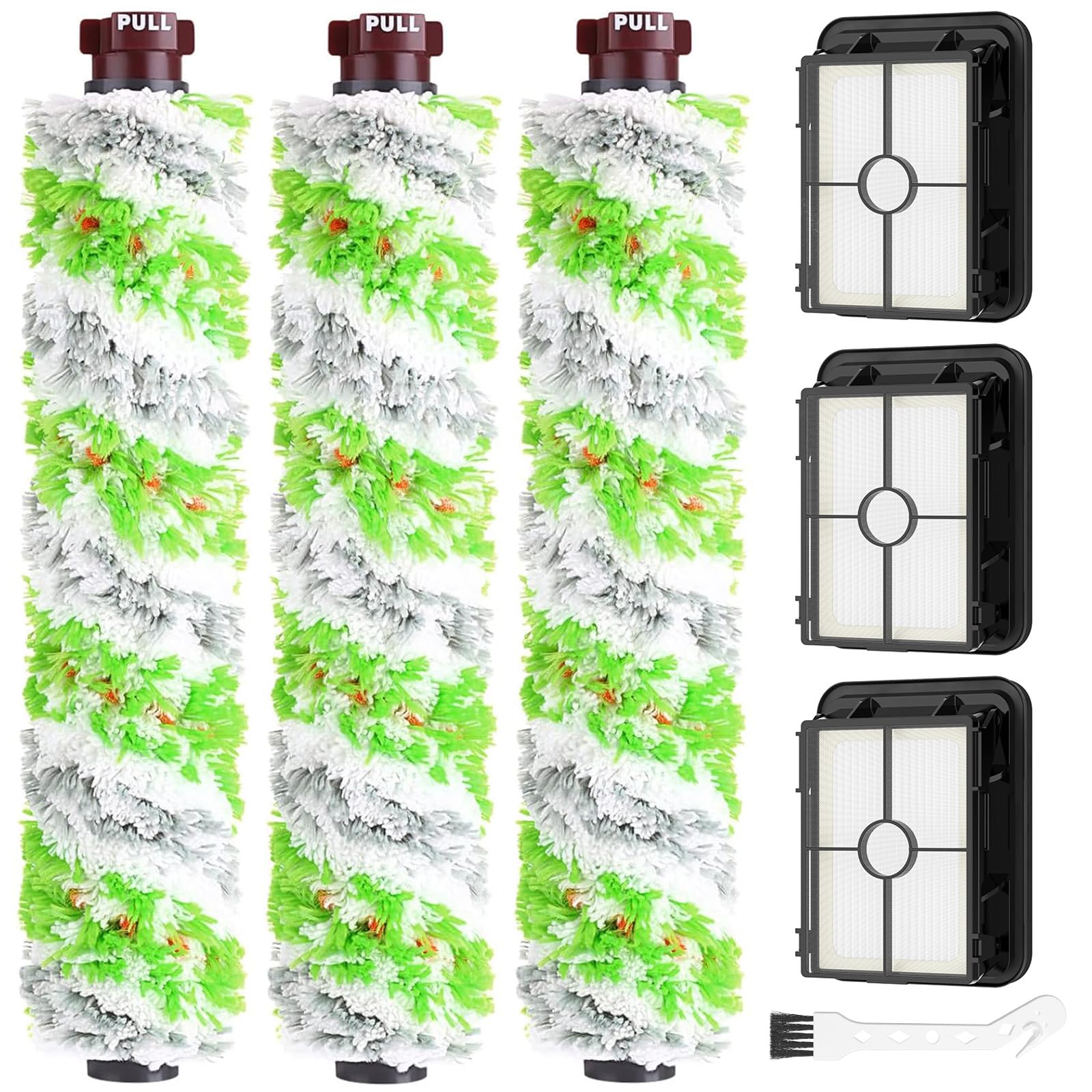 Brush Filter Replacement Compatible with Bissell CrossWave Pet Pro All in One, 3 Multi-Surface Brush Roll 1868 + 3 Vacuum Filter 1866 Vacuum Filter, Compare to Part 1608683, 160-8683, 1608684