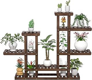 Yaheetech Pflanzenregal Holz, Blumenregal Outdoor, Blumentreppe 6 Ebenen, Pflanzentreppe mehrstöckig Holzregal 120,5x25x96,5 cm, Blumenständer für Garten Wohnzimmer Balkon Innen