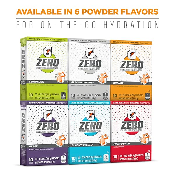 GATORADE G ZERO POWDER PACKETS GLACIER CHERRY 1.08OZ 10CT