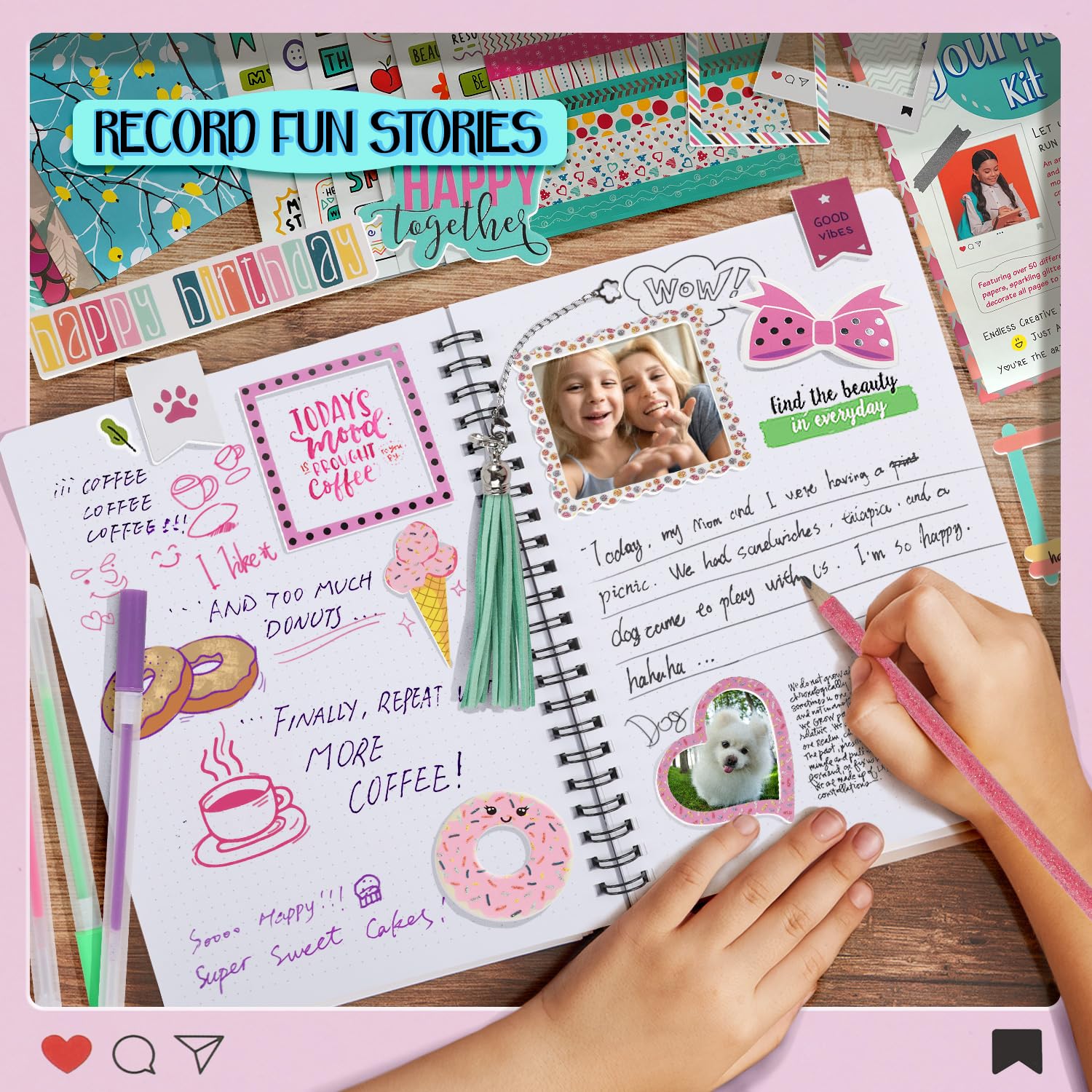 EDUMAN DIY Journal Kit for Girls Ages 8-12- Birthday Gifts for Girls, Diary Gifts Toys, Cute Arts & Crafts Kits, Kids Scrapbook Kits & Diary Supplies Stationary Set, Scrapbooking Kits (White)