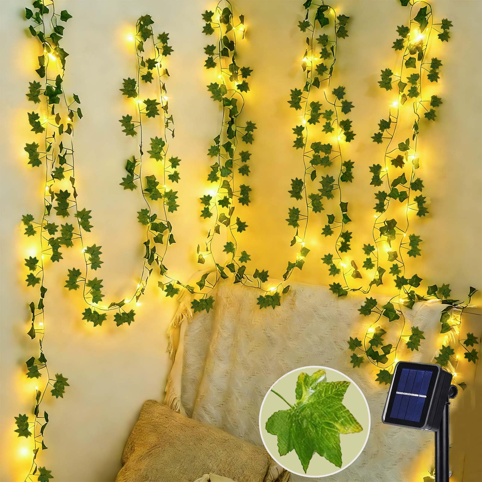 Joycome Ivy Fairy Lights, 10M 100 LED Ivy Garland Solar Powered & Auto On/Off, 8 Modes Vines with Fairy Lights, Waterproof Fake Vines for Wall Garden Balcony Trellis Fence Gazebo Outdoor Decor
