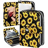 Bistup Credit Card Holder Wallet for Women Ladies Cute Small Teen Girls Female Rfid Leather Cardholder Wallets Organizer Purse Sunflower Flower Girly Aesthetic Print Unique Zipper