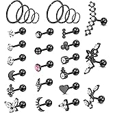 Besteel 28 Pcs 16g Cartilage Earring Stud Hoop for Women Tragus Stud Earring Cartilage Piercing Jewelry Surgical Steel Forward Helix Earrings Hoop Rook Daith Conch Piercing Jewelry