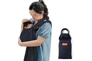 Mamaway Baby Ring Sling - Newborn Sling (Supports up to 154lbs), IHDI Certified, Rayon & Linen Made, Soft & Breathable, Nylon 66 Safety Rings, Storage Pocket Design, Navy