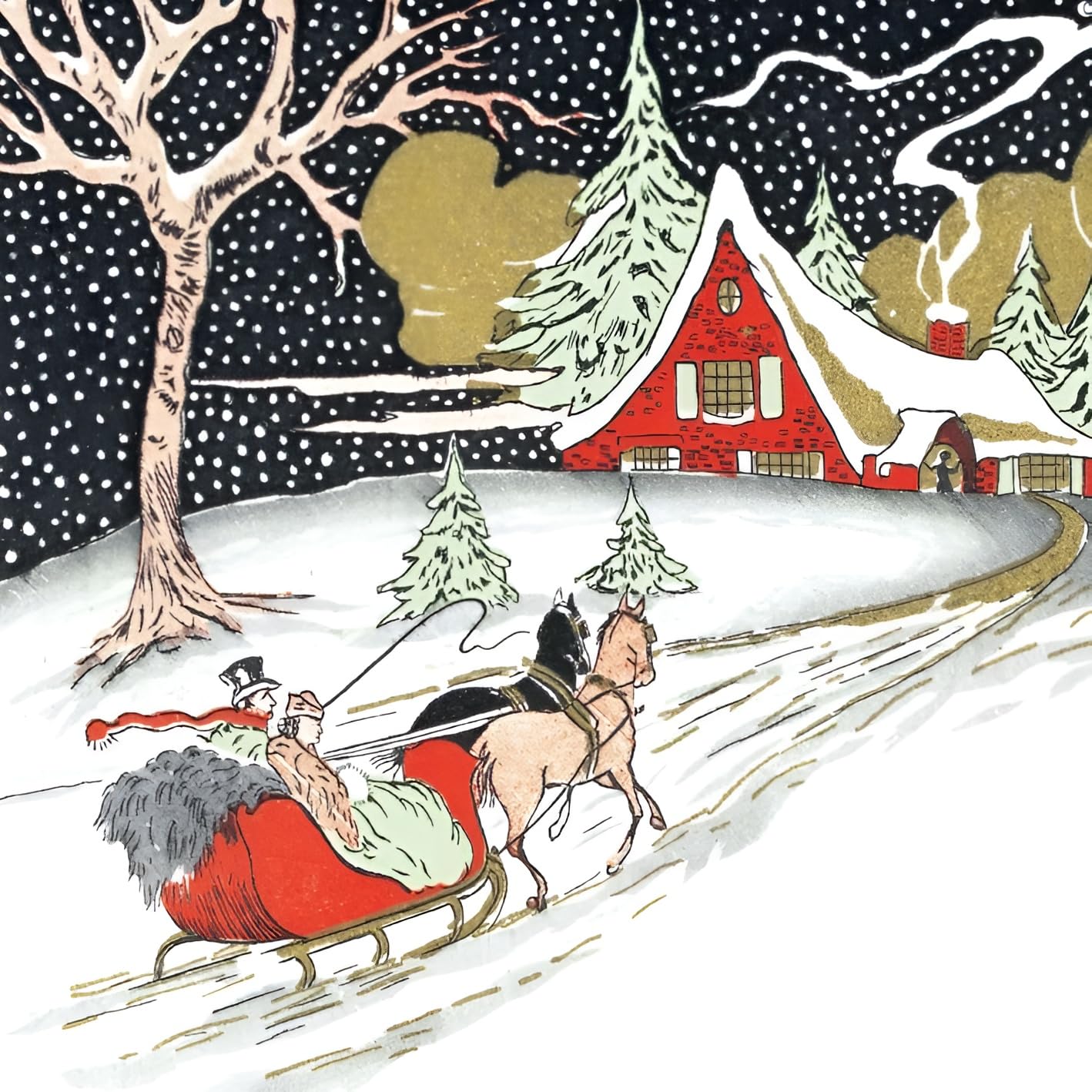 Artistic Christmas Cards (MG5023) Horse and Sleigh - Pack of 5 Cards - V&A Christmas Collection