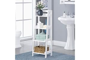 UTEX 4-Tier Ladder Shelf, Bathroom Shelf Freestanding, 4-Shelf Spacesaver Open Wood Shelving Unit, Ladder Shelf (White)