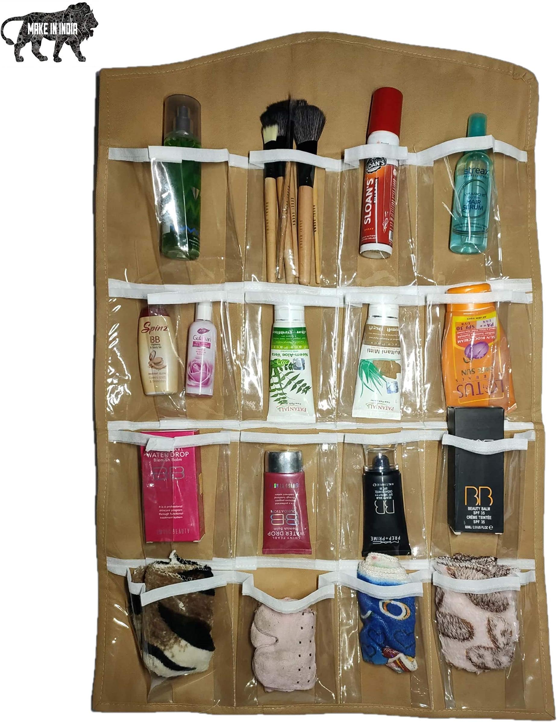 OxbOw Super Premium Non-Woven 120 GSM and 150 Micron PVC 16 Clear Pockets Hanging Organizer Bag for Socks, Bra, Belt, Ties, Scarf, Jewelry, Accessories, Lingerie (75X45 cm, Pink)