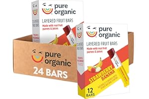 Pure Organic Layered Fruit Bars, Gluten Free, Vegan Fruit Snacks, Strawberry Banana (2 Boxes, 24 Bars)