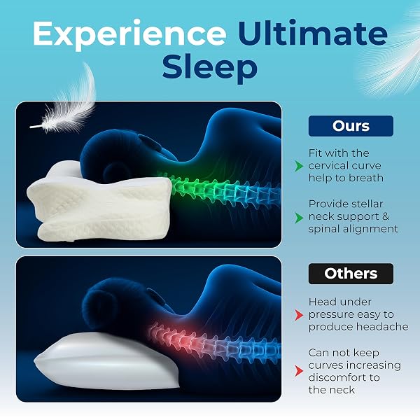 EASENECK CERVICAL NECK PILLOW FOR SLEEPING, ERGONOMIC CONTOUR SOFT NON COLLAPSING MEMORY FOAM FOR NECK AND SHOULDER PAIN RELIEF, ADJUSTABLE SUPPORT FOR SIDE BACK STOMACH SLEEPERS, COOLING PILLOWCASE