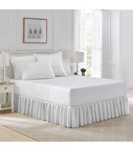 Jupe De Lit Laura Ashley Coton Bleu Vif - Cache-sommier Volants 36.8cm Pour Très Grand Lit, Style Classique