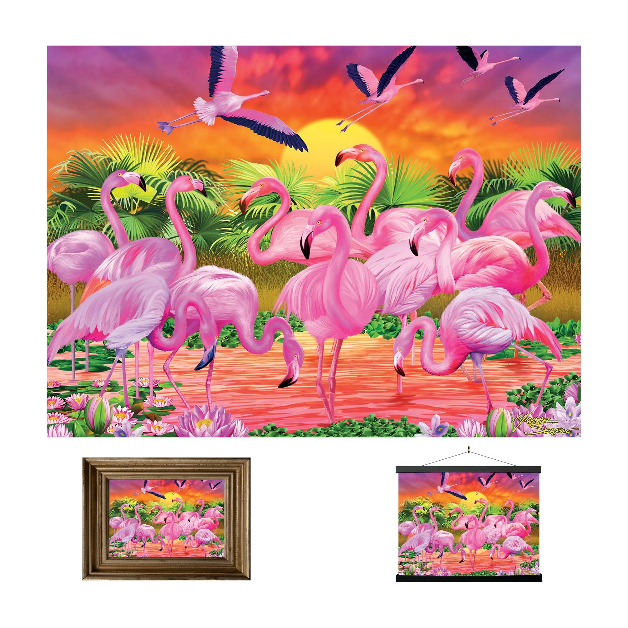 3D LiveLife Lenticular Wall Art Prints - Flamingo Lingo from Deluxebase. Unframed 3D Wild Animal Poster. A perfect wall filler. Original artwork licensed from renowned artist, Michael Searle — image 1