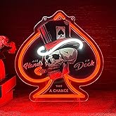 Skull Poker Neon Sign for Wall Decor, USB Powered Dimmable Sign for Casino Night Party, Las Vegas Party, Poker Room， Man Cave, Game Room, Bar, Bedroom, Party Gift for Poker Lovers
