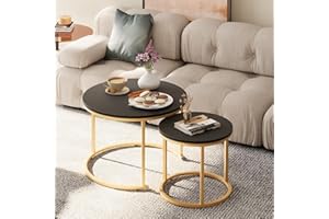 Garden 4 you Nesting Coffee Table, 23.6" Round Coffee Table Set of 2, Wooden Nesting Table Set with Metal Frame, Side Tables for Living Room Bedroom Balcony, Black
