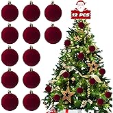 Dazftiey 12 PCS Red Velvet Ornaments for Christmas Tree Decorations, Elegant Red Velvet Christmas Ornaments Balls, Shatterproof Xmas Decorative Hanging Ornaments(2.36 Inch)