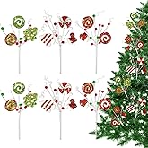 Christmas Tree Picks Candy and Lollipop Pick for Christmas Tree Filler Decoration,Red Green and White Glitter Christmas Pick for Tree Topper Wreath Vase Home Holiday Decorations(6 Pieces,14 inches)