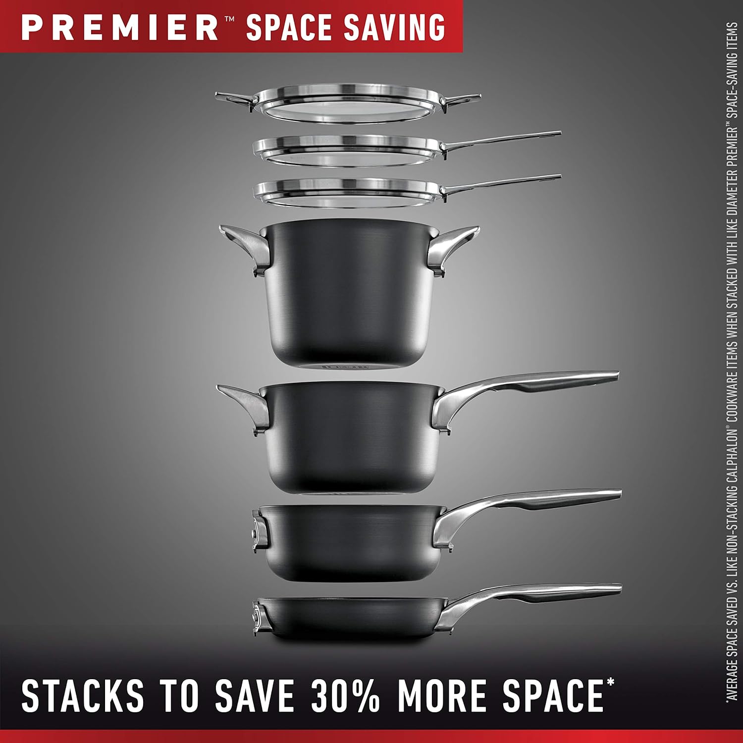 Calphalon Premier Space Saving Nonstick Pots and Pans, 15-Piece, Black: Kitchen & Dining